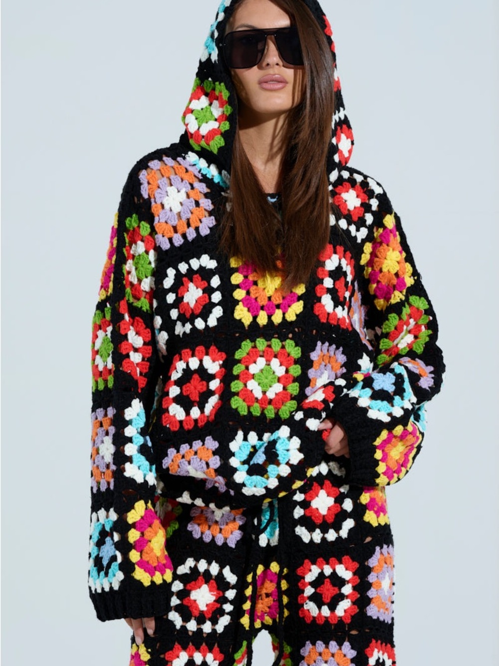 AKIRA Festival Girly Oversized Crochet Hooded Boho Hippie Streetwear Sweatshirt